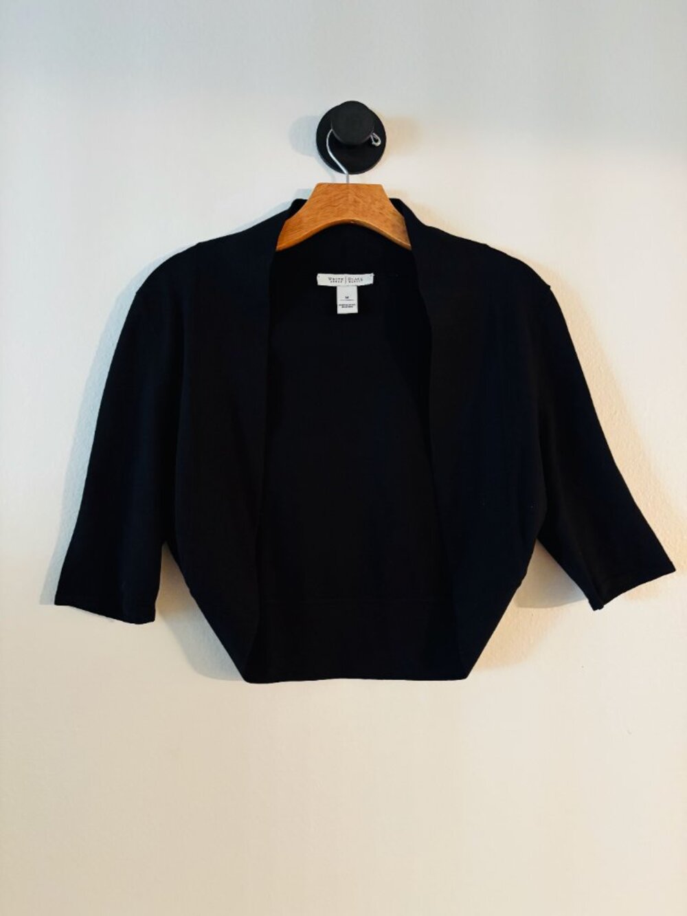 White House Black Market Silk Cropped Cardigan, Y2K Black Shrug For Wedding, MED